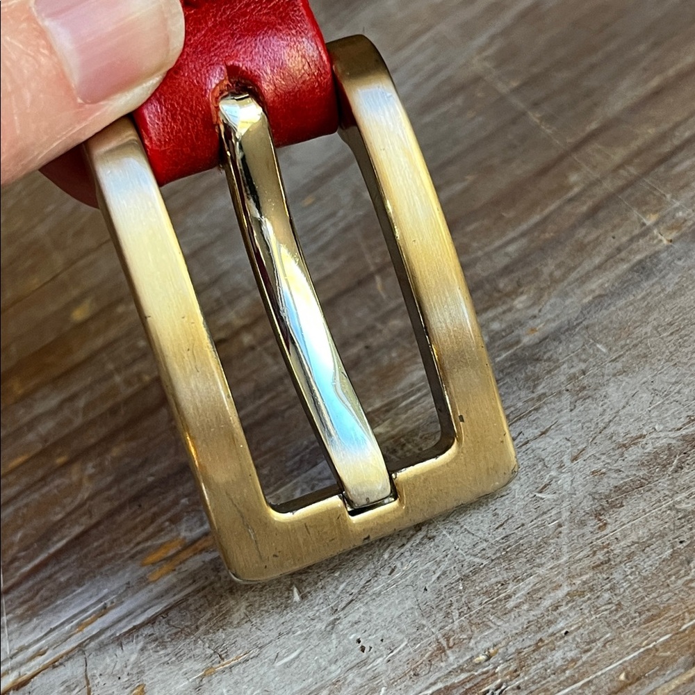 ❤️ Cipriani Vintage Belt Italian Calfskin Leather Red Medium Gold Silver - Picture 3 of 7